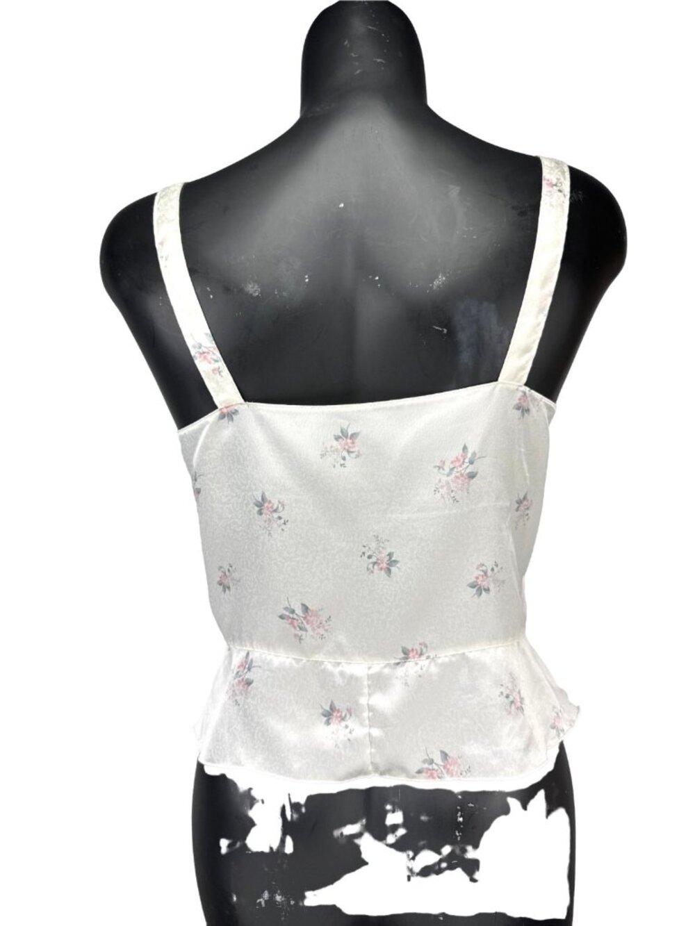 Vintage Peplum French Lingerie Floral Satin Romantic Button Up Cami Top Size S - Picture 2 of 7